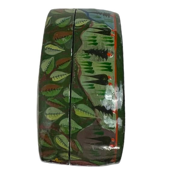 Vintage India paper Mâché trinket heart shape box Bird Tree hand painted signed - Picture 5 of 15